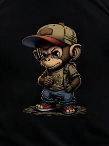 Manfinity Dauomo Men's Summer Cartoon Monkey Printed Round Neck Short Sleeve Casual T-Shirt - Black - View 4