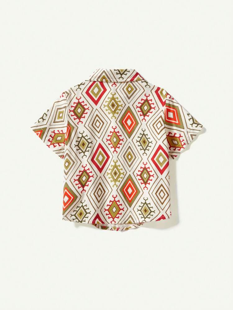 Baby Boy Casual Traditional Pattern Polo Shirt With Short Sleeves