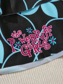 THE POWERPUFF GIRLS X SHEIN Plus Size 2pcs/Set Stretch Knit Casual Cartoon And Butterfly Print Bikini Set , Summer Beach - Multicolor - View 3