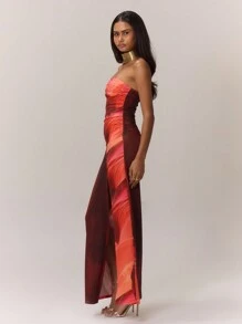 MUSERA Abstract Print Ruched Bust Maxi Dress Sexy Elegant Spring Summer Going Out Long Dress - Yellow - View 3