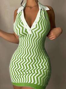 SHEIN Đầm Bodycon không tay màu khối có gân mùa hè - màu xanh lá - Xem 1