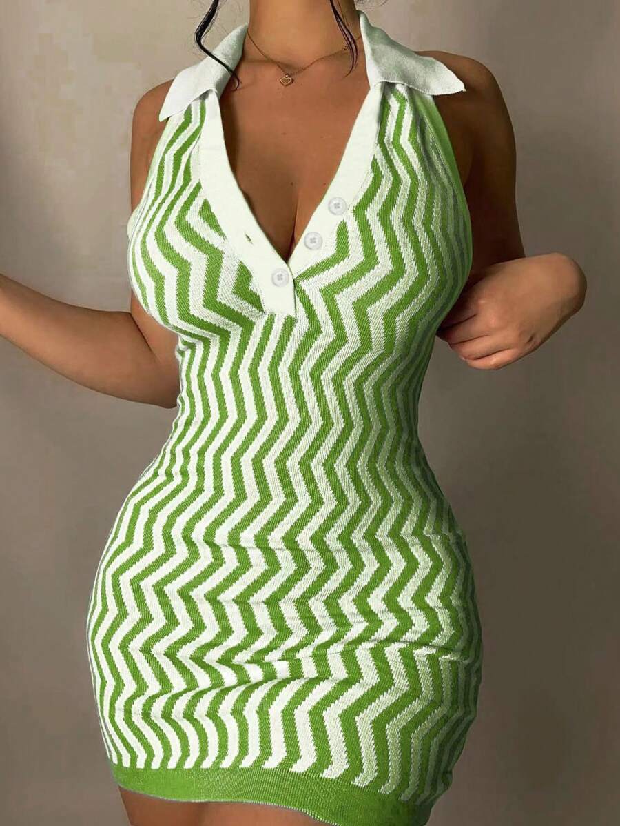 SHEIN Đầm Bodycon không tay màu khối có gân mùa hè - màu xanh lá - Xem 1