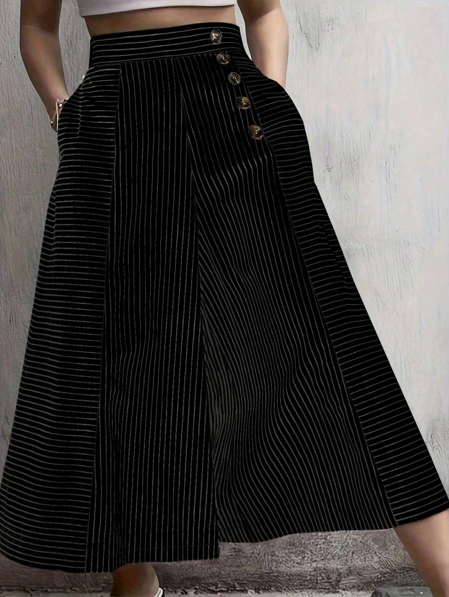 Front Button Pockets Casual Wide Leg Pants, Music Festival High Waisted Bathing Suit Summer Vacation Outfits For Modest Women