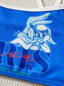 LOONEY TUNES X SHEIN Young Girl Cartoon And Letter Graphic Ringer Bikini Set Summer Beach - Multicolor - View 3