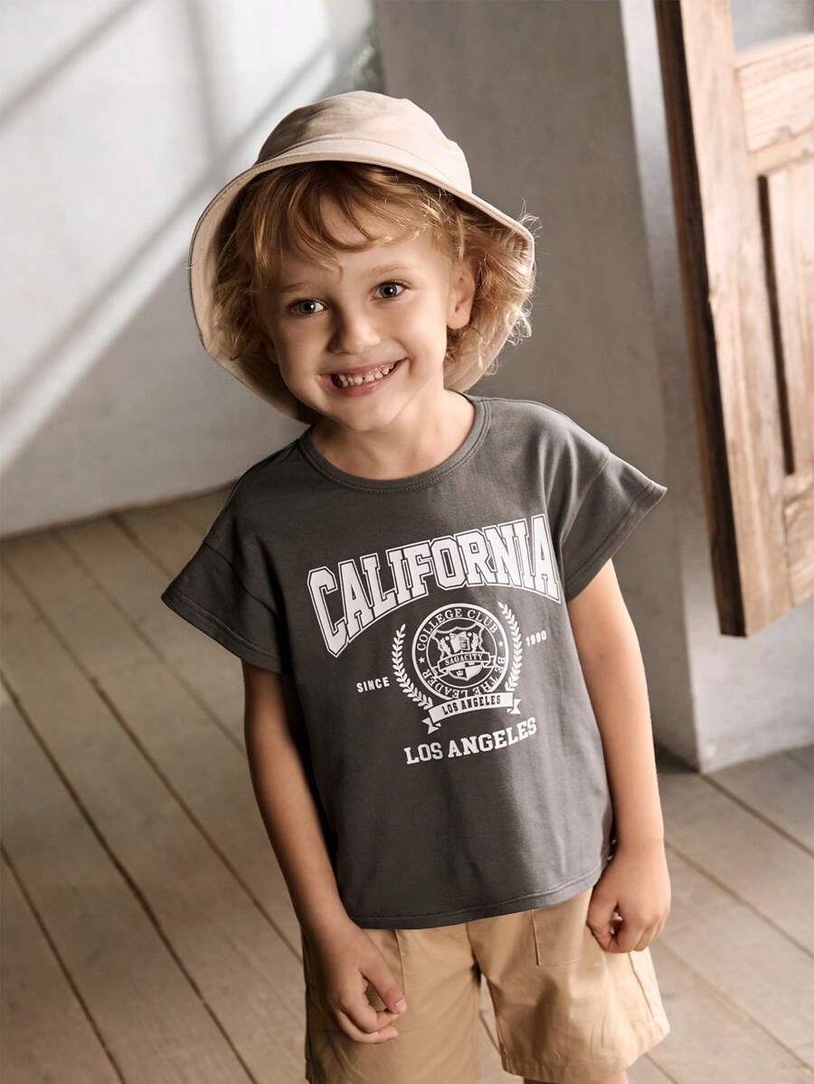 Cozy Pixies 年輕女孩字母圖案柔軟針織圓領垂墜肩毛衣 - 灰色 - 查看 1