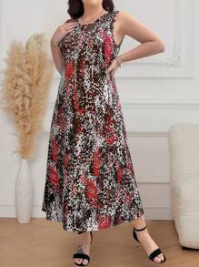 EMERY ROSE Đầm Maxi Cổ Tròn Không Tay In Họa Tiết Cỡ Lớn Cho Năm Mới Quần Áo Nữ - Đỏ - Xem 5