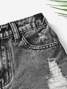 SHEIN Tween Girl Spring Summer Boho Ripped Raw Hem Denim Jeans Shorts,Girls Summer Clothes Outfits - Grey - View 3