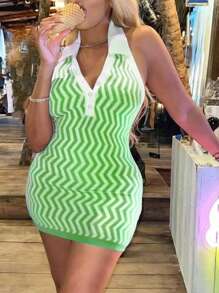 SHEIN Đầm Bodycon không tay màu khối có gân mùa hè - màu xanh lá - Xem 3