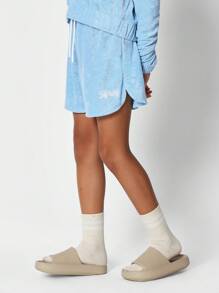 SUMWON Mädchen Teenager Frottee-Reißverschluss Kapuzenjacke mit Shorts 2-Teiler Set