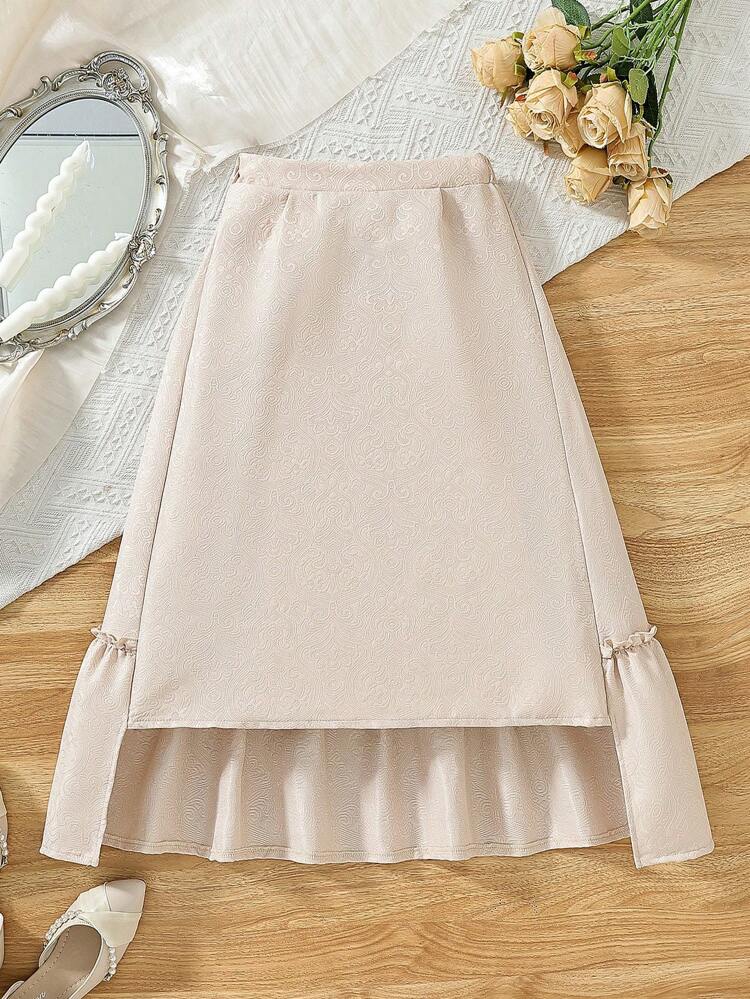 Tween Girl Elegant Flared Skirt In Dark Pattern