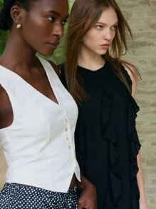 Maija Women Summer Casual Solid Textured Single-Breasted Suit Vest - Beige - View 4