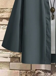 Claim Dot 男士度假休闲纯色落肩宽松日式衬衫，秋季 - 深灰色 - 查看 4