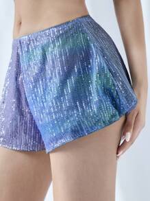 SHEIN ICON 女性夏季時尚漸變色亮片寬腿迷你短褲