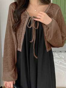 DAZY Women's Cardigan With Tie, Solid Color Outerwear T-Shirt Long Sleeve Women