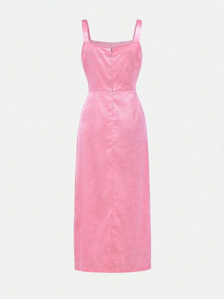 Teen Girl Summer Elegant Dress With Buckle Decoration, Side Slit And High-Low Hem