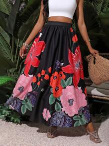 Zolique Falda larga de mujer estampada con flores para vacaciones - Multicolor - Ver 5