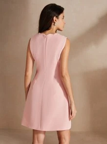 Anewsta 女式無袖圓領刺繡優雅夏季連衣裙 - 淺粉色 - 查看 4