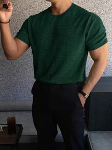 Suéter casual de manga corta de moda para hombres - Verde - Ver 1