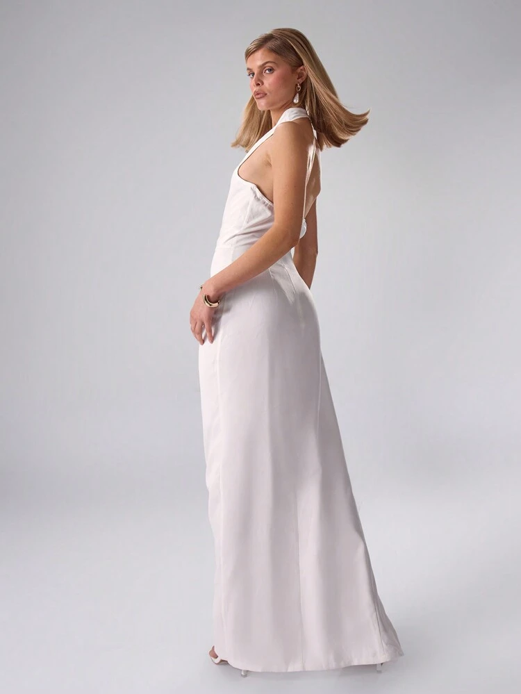 Woven Draped Asymmetric Maxi Dress Elegant Spring Summer Vacation Party Bridal Bachelorette Hen Do Wedding Long Dress Graduation Prom