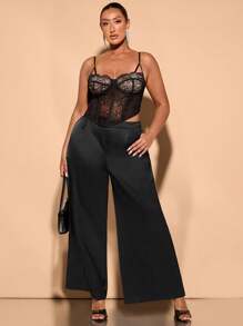 SHEIN BAE Plus Size Women's Elegant Solid Color Split Hem Dress Pants - Black - View 1