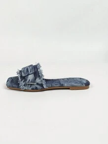 Women Casual Denim Flat Slide Slippers, Spring