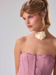 MUSERA Summer Elegant Solid Color Fishbone Clip Back Cross Tie Slim Fit Tube Top Vacation Spring Summer