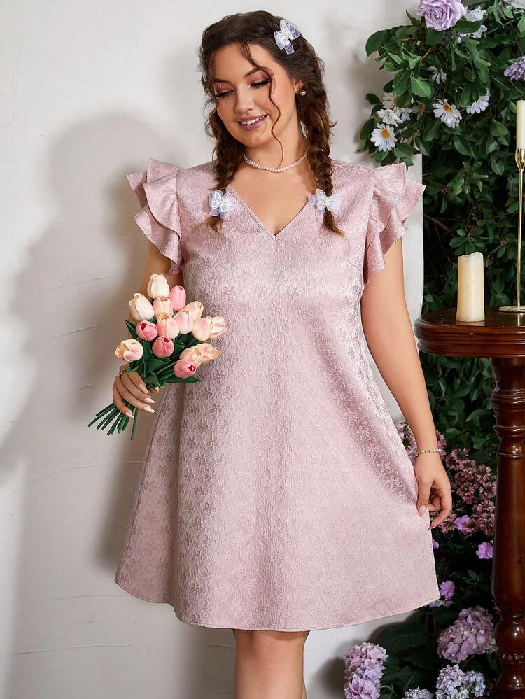 Plus Size Women's Stylish Printed Ruffle Sleeve Dress