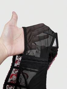 ROMWE Goth 深色哥特式宫廷风格花卉印花抹胸，女士分层单品 - 紅色 - 查看 5