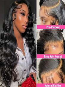 13x4身體波浪頂綁式人髮假髮,16-20英寸透明鬆綁式頭际,180%密度,適用於自然色 - S1B - 查看 4