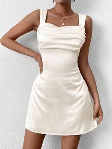 PARTHEA Backless Back Tie Draped Trim Bodycon Ruched Dress - Apricot - View 8