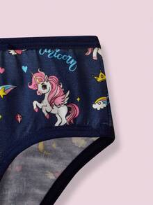 SHEIN Young Girl 5pcs/Set Unicorn Printed Knitted Comfortable Triangle Panties - Baby Pink - View 6