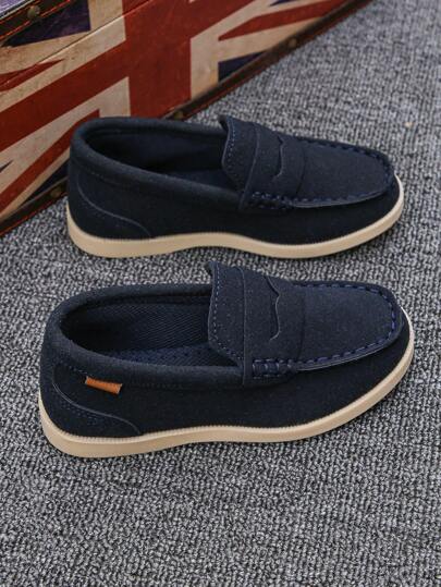 1 Pair Casual Slip-On Loafers For Children, Suitable For Outdoor Wear In Spring/Autumn, Breathable Anti-Slip Flat Stitched Shoes