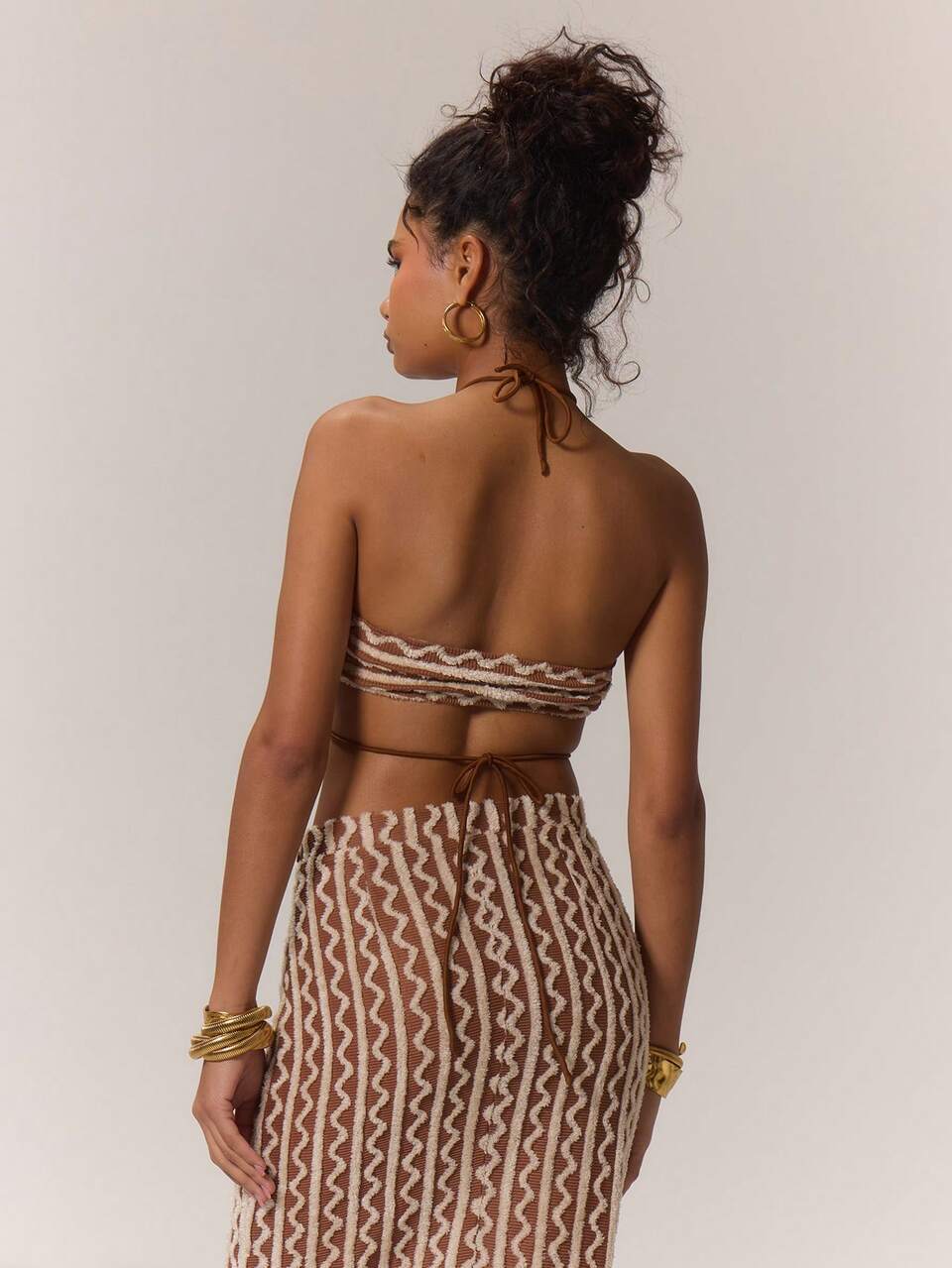 Textured Contrast Stripe Tie Neck Bralet Summer Ibiza Festival Boho Holiday