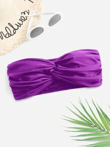 Áo bikini băng vải xếp nếp màu trơn đi biển mùa hè dành cho nữ - Màu đỏ tím - Xem 4