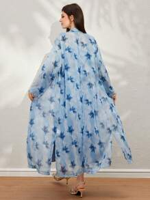 Modelyn Women's Elegant Spaghetti Strap Long Dress And Printed Cover Up 2-Piece Set, Summer Fall Cloth For Women - Blue - View 2