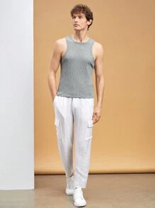 Manfinity VCAY Men's 2pcs Solid Color Knitted Striped Sleeveless Regular Fit Casual Top, Suitable For Everyday Outfit In Spring And Summer