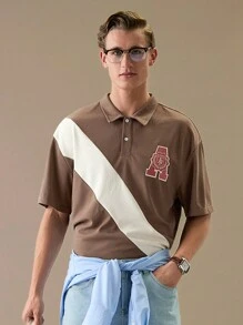 Manfinity VCAY Men's Loose Knitted Short Sleeve Polo Shirt With English Printed Pattern, College Style,Back To School - Multicolor - View 5