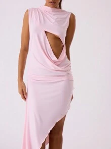 MUSERA Women's Solid Color Sleeveless Asymmetrical Hem Vacation Dress Elegant Spring Summer Party - Pink - View 5