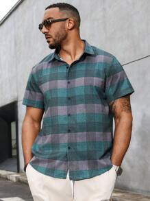 Manfinity Homme Áo sơ mi ngắn tay kẻ sọc mùa hè cỡ lớn cho nam - Nhiều màu - Xem 6