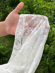 CovetEZ Plus Size Solid Color Lace Ruffle Hem Skirt For Summer - White - View 6