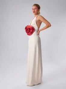 MUSERA Satin Oversized Floral Maxi Dress Elegant Spring Summer Vacation Party - Apricot - View 4