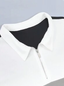 Conjunto de polo de manga corta casual para hombre con cierre de cremallera y color block, y pantalones cortos ideal para el verano