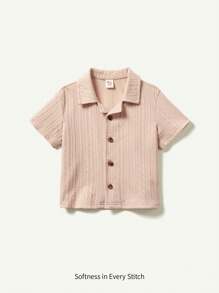Cozy Pixies Camiseta informal de manga corta con cremallera completa y unicolor para bebé niño - Albaricoque - Ver 1