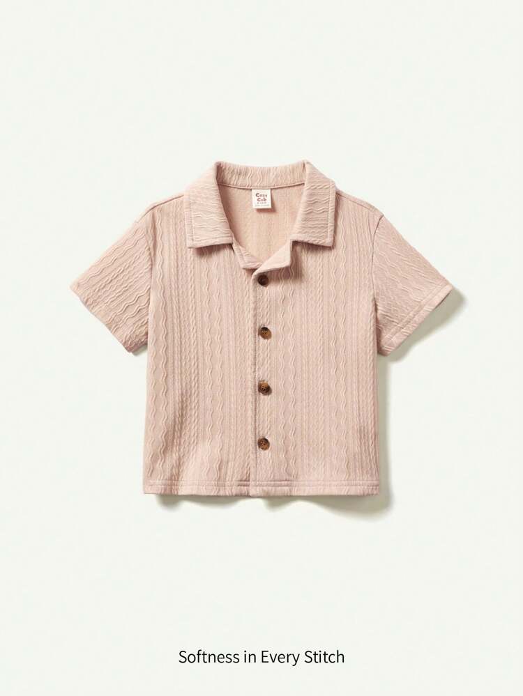 Baby Boy Casual Solid Color Full-Zip Short Sleeve Top