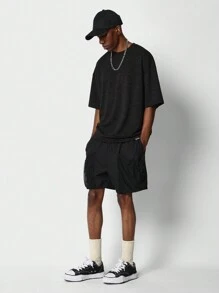 SUMWON Nylon Short With Mesh Pocket Detail - Black - View 3