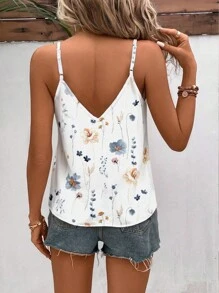 SHEIN Frenchy Women's Summer Floral Printed Casual Tank Top With Scalloped Hem,Bridgerton - Multicolor - View 2