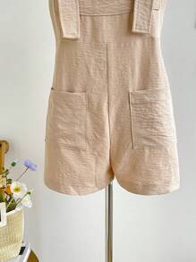 Soleia Women Casual Holiday Solid Color Dungarees Jumpsuit With Double Pockets - Apricot - View 4