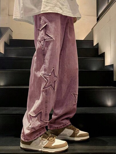 Street Life Jeans décontractés avec poches, couleur unie, avec patch étoile, pour école