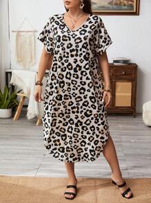 SHEIN LUNE Đầm ngắn tay cổ chữ V họa tiết da báo cỡ lớn - Nhiều màu - Xem 6