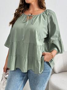 SHEIN Essnce Ropa de verano de talla grande: camisa verde, linda camisa de verano, ropa de otoño, ropa para niñas preadolescentes, ropa para maestras, camisetas divertidas, top de lino, lindos tops de verano, top de manga larga para mujeres, blusas para mujeres, lindos tops para ropa escolar, ropa de otoño boho - Verde militar - Ver 7